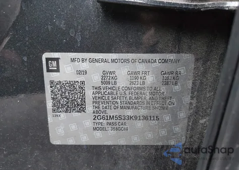 2019 Cadillac Xts Luxury из США, поврежденный, VIN 2G61M5S33K9136115